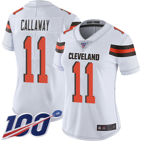 Browns #11 Antonio Callaway White Women's Stitched Football 100th Season Vapor Limited Jersey
