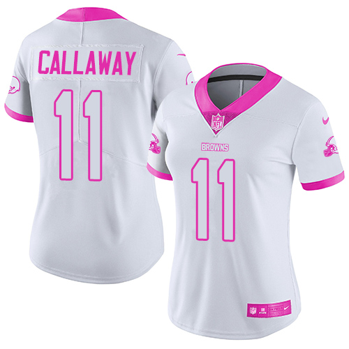 Nike Browns #11 Antonio Callaway White/Pink Women's Stitched NFL Limited Rush Fashion Jersey