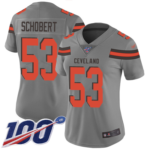 Browns #53 Joe Schobert Gray Women's Stitched Football Limited Inverted Legend 100th Season Jersey