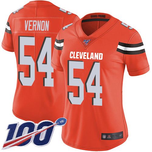 Browns #54 Olivier Vernon Orange Alternate Women's Stitched Football 100th Season Vapor Limited Jersey