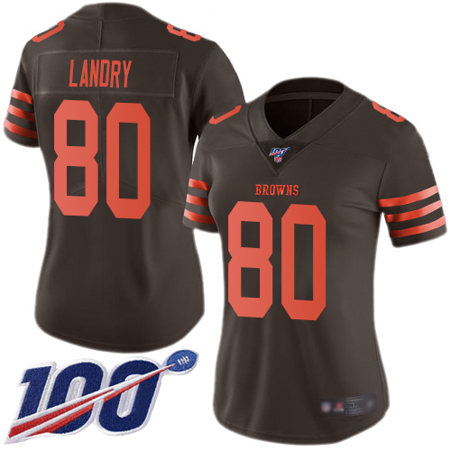 Browns #80 Jarvis Landry Brown Women's Stitched Football Limited Rush 100th Season Jersey