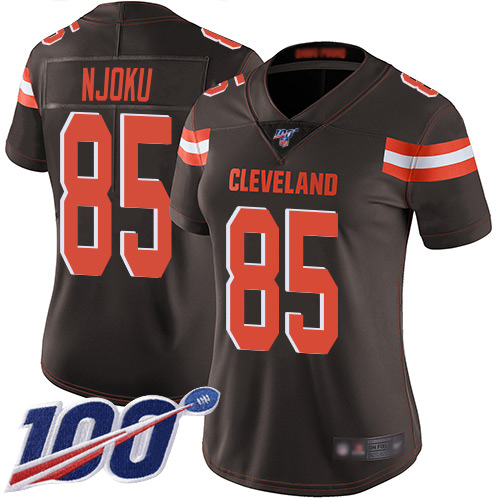 Browns #85 David Njoku Brown Team Color Women's Stitched Football 100th Season Vapor Limited Jersey