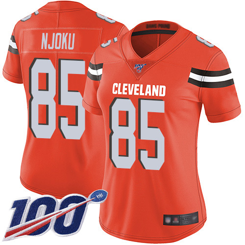 Browns #85 David Njoku Orange Alternate Women's Stitched Football 100th Season Vapor Limited Jersey