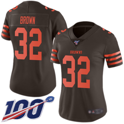 Browns #32 Jim Brown Brown Women's Stitched Football Limited Rush 100th Season Jersey