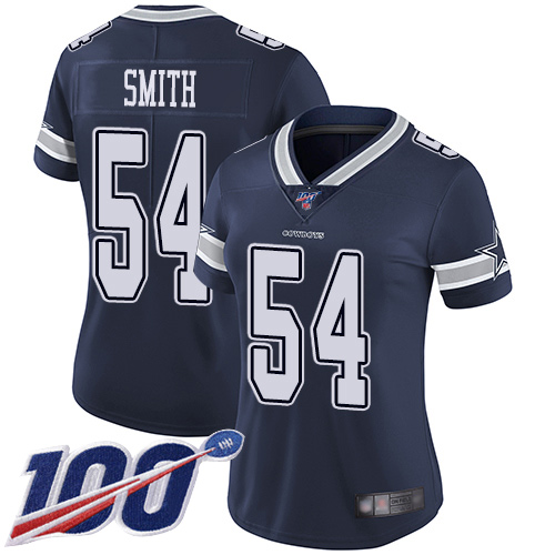 Cowboys #54 Jaylon Smith Navy Blue Team Color Women's Stitched Football 100th Season Vapor Limited Jersey