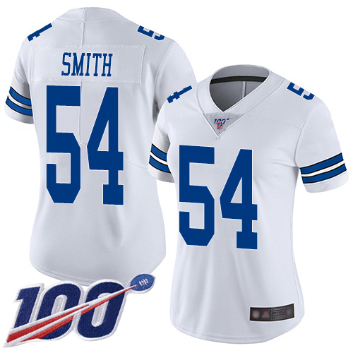 Cowboys #54 Jaylon Smith White Women's Stitched Football 100th Season Vapor Limited Jersey