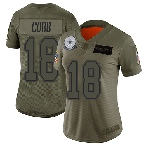 Cowboys #18 Randall Cobb Camo Women's Stitched Football Limited 2019 Salute to Service Jersey