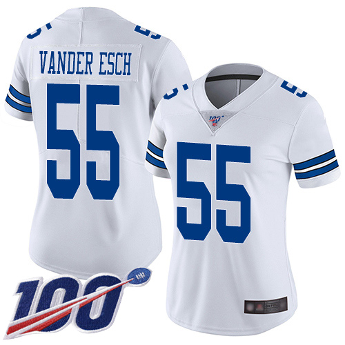 Cowboys #55 Leighton Vander Esch White Women's Stitched Football 100th Season Vapor Limited Jersey