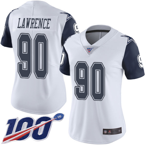 Cowboys #90 Demarcus Lawrence White Women's Stitched Football Limited Rush 100th Season Jersey