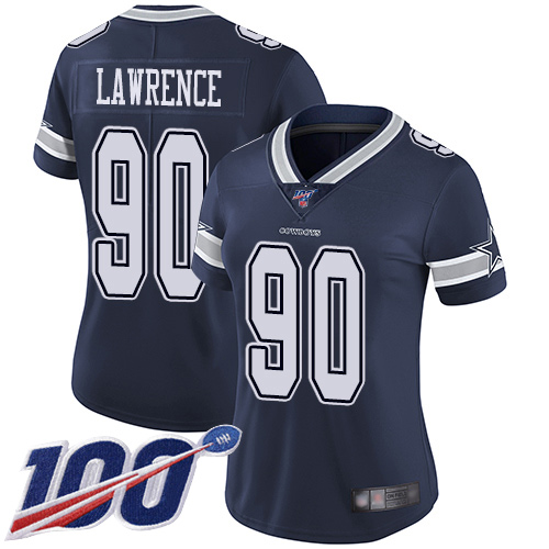 Cowboys #90 Demarcus Lawrence Navy Blue Team Color Women's Stitched Football 100th Season Vapor Limited Jersey
