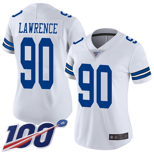 Cowboys #90 Demarcus Lawrence White Women's Stitched Football 100th Season Vapor Limited Jersey