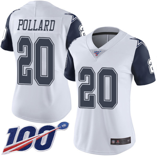 Cowboys #20 Tony Pollard White Women's Stitched Football Limited Rush 100th Season Jersey