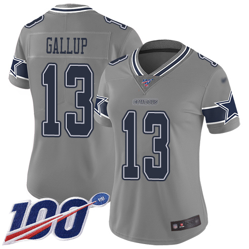 Cowboys #13 Michael Gallup Gray Women's Stitched Football Limited Inverted Legend 100th Season Jersey