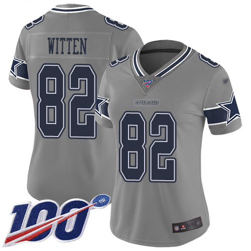 Cowboys #82 Jason Witten Gray Women's Stitched Football Limited Inverted Legend 100th Season Jersey