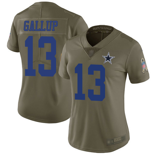 Cowboys #13 Michael Gallup Olive Women's Stitched Football Limited 2017 Salute to Service Jersey