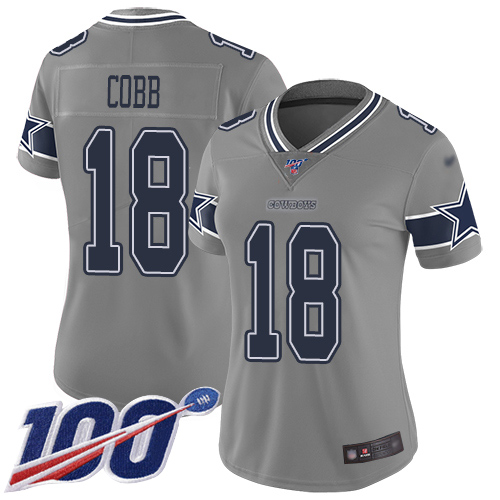 Cowboys #18 Randall Cobb Gray Women's Stitched Football Limited Inverted Legend 100th Season Jersey