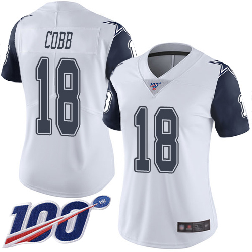 Cowboys #18 Randall Cobb White Women's Stitched Football Limited Rush 100th Season Jersey