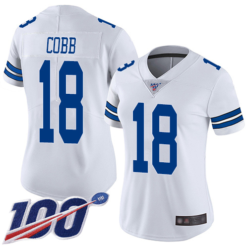 Cowboys #18 Randall Cobb White Women's Stitched Football 100th Season Vapor Limited Jersey