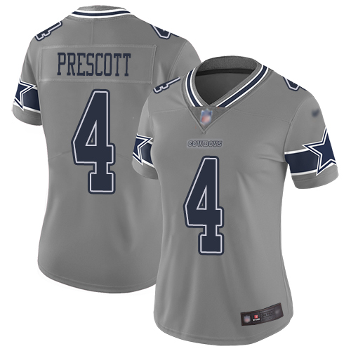 Cowboys #4 Dak Prescott Gray Women's Stitched Football Limited Inverted Legend Jersey