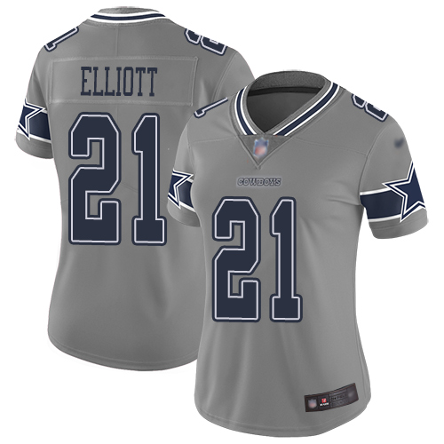 Cowboys #21 Ezekiel Elliott Gray Women's Stitched Football Limited Inverted Legend Jersey