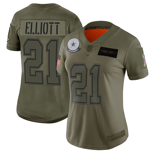 Cowboys #21 Ezekiel Elliott Camo Women's Stitched Football Limited 2019 Salute to Service Jersey