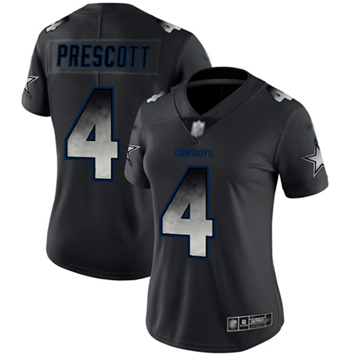 Cowboys #4 Dak Prescott Black Women's Stitched Football Vapor Untouchable Limited Smoke Fashion Jersey