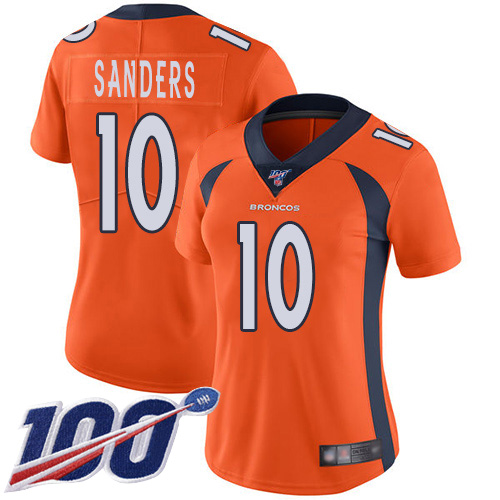 Broncos #10 Emmanuel Sanders Orange Team Color Women's Stitched Football 100th Season Vapor Limited Jersey