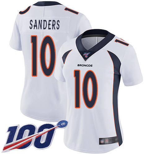 Broncos #10 Emmanuel Sanders White Women's Stitched Football 100th Season Vapor Limited Jersey