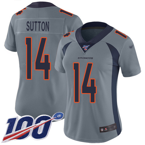 Broncos #14 Courtland Sutton Gray Women's Stitched Football Limited Inverted Legend 100th Season Jersey
