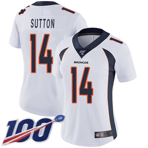 Broncos #14 Courtland Sutton White Women's Stitched Football 100th Season Vapor Limited Jersey