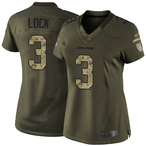 Broncos #3 Drew Lock Green Women's Stitched Football Limited 2015 Salute to Service Jersey