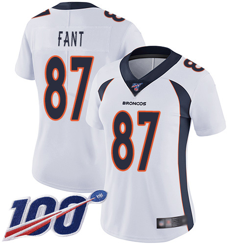 Broncos #87 Noah Fant White Women's Stitched Football 100th Season Vapor Limited Jersey