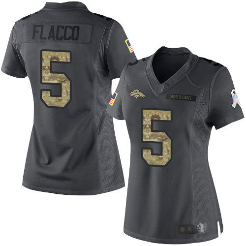Broncos #5 Joe Flacco Black Women's Stitched Football Limited 2016 Salute to Service Jersey