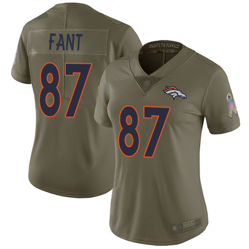 Nike Broncos #87 Noah Fant Olive Women's Stitched NFL Limited 2017 Salute to Service Jersey