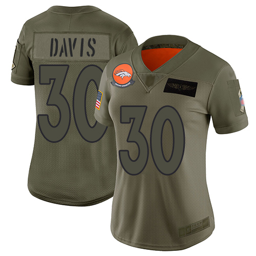 Broncos #30 Terrell Davis Camo Women's Stitched Football Limited 2019 Salute to Service Jersey