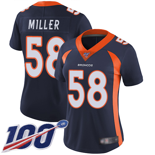 Broncos #58 Von Miller Navy Blue Alternate Women's Stitched Football 100th Season Vapor Limited Jersey