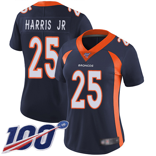 Broncos #25 Chris Harris Jr Navy Blue Alternate Women's Stitched Football 100th Season Vapor Limited Jersey