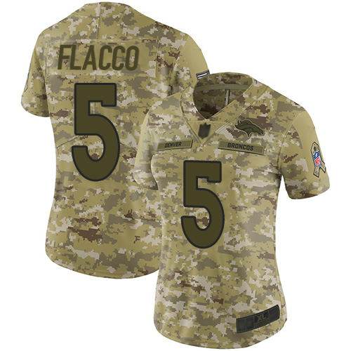 Nike Broncos #5 Joe Flacco Camo Women's Stitched NFL Limited 2018 Salute to Service Jersey