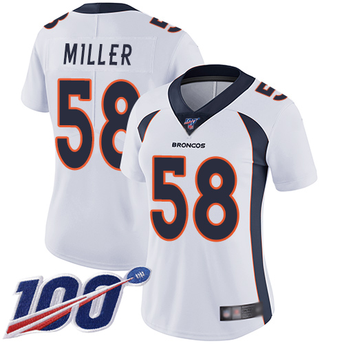 Broncos #58 Von Miller White Women's Stitched Football 100th Season Vapor Limited Jersey Broncos #58 Von Miller White Women's Stitched Football 100th Season Vapor Limited Jersey