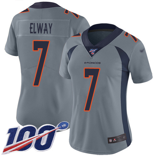 Broncos #7 John Elway Gray Women's Stitched Football Limited Inverted Legend 100th Season Jersey