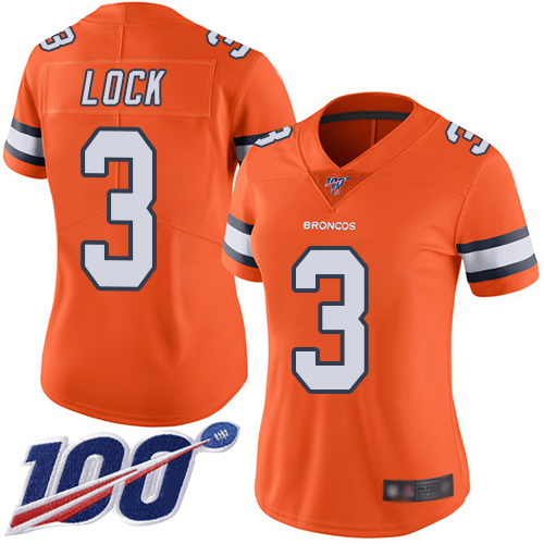Broncos #3 Drew Lock Orange Women's Stitched Football Limited Rush 100th Season Jersey