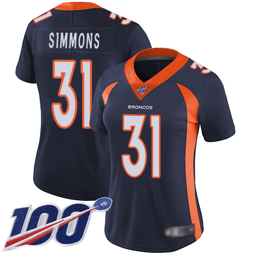 Broncos #31 Justin Simmons Navy Blue Alternate Women's Stitched Football 100th Season Vapor Limited Jersey Broncos #31 Justin Simmons Navy Blue Alternate Women's Stitched Football 100th Season Vapor Limited Jersey