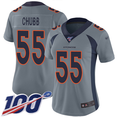 Broncos #55 Bradley Chubb Gray Women's Stitched Football Limited Inverted Legend 100th Season Jersey