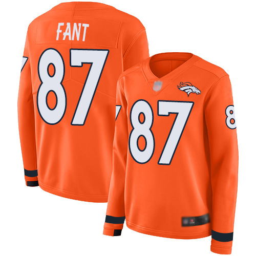 Nike Broncos #87 Noah Fant Orange Team Color Women's Stitched NFL Limited Therma Long Sleeve Jersey