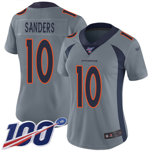 Broncos #10 Emmanuel Sanders Gray Women's Stitched Football Limited Inverted Legend 100th Season Jersey