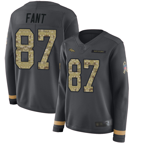 Nike Broncos #87 Noah Fant Anthracite Salute to Service Women's Stitched NFL Limited Therma Long Sleeve Jersey