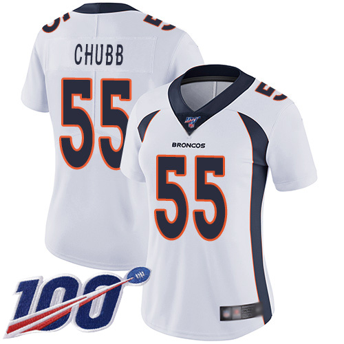 Broncos #55 Bradley Chubb White Women's Stitched Football 100th Season Vapor Limited Jersey
