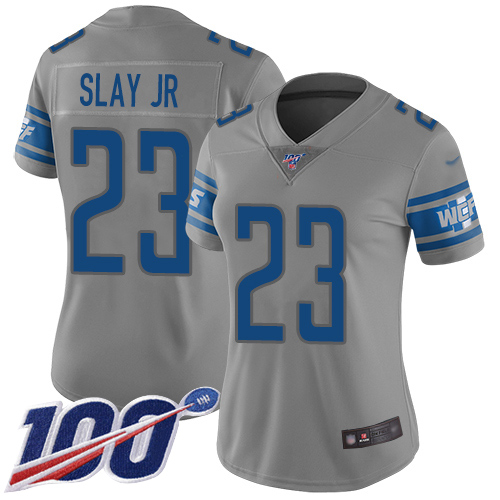 Lions #23 Darius Slay Jr Gray Women's Stitched Football Limited Inverted Legend 100th Season Jersey