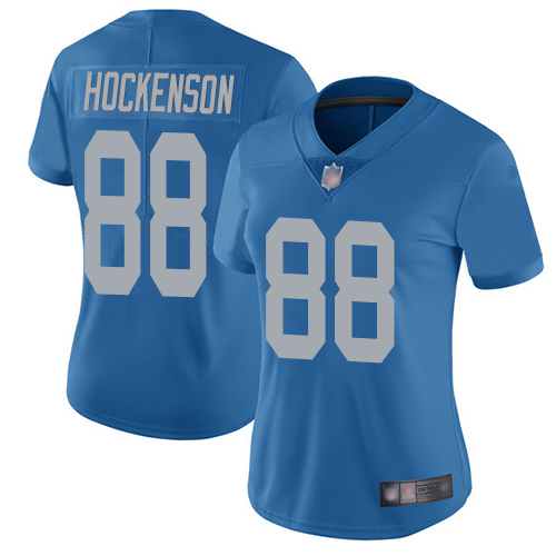 Lions #88 T.J. Hockenson Blue Throwback Women's Stitched Football Vapor Untouchable Limited Jersey
