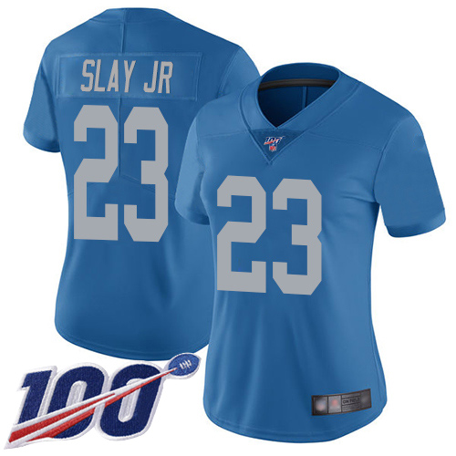Lions #23 Darius Slay Jr Blue Throwback Women's Stitched Football 100th Season Vapor Limited Jersey